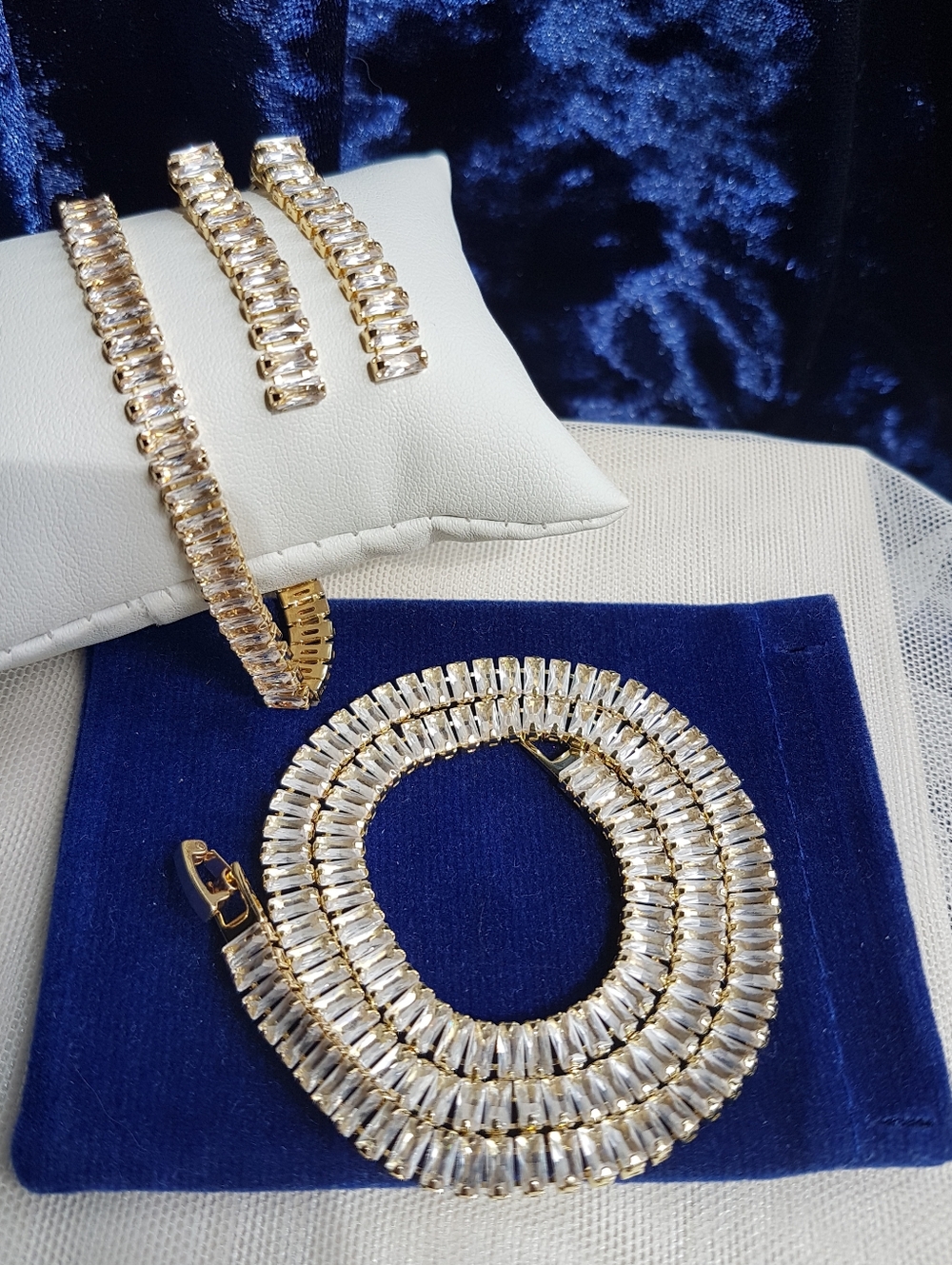 Swarovski Elements Gold Plated Baguette Tennis Bracelet NEW